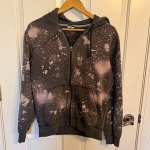 Nike Black Hoodie with Bleach-like  Splatter Zip